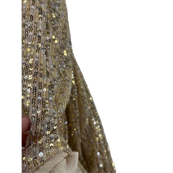 LaLaron Gold Cocktail Dress Small Sequin Evening Gala Slit‎ - Picture 12 of 12